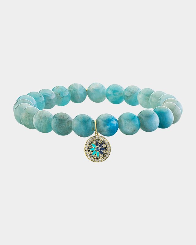Aquamarine Bead Bracelet with Kaleidoscope Charm
